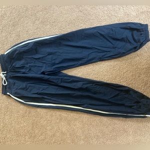 Track pants! navy blue with white stripes and metal tip laces!